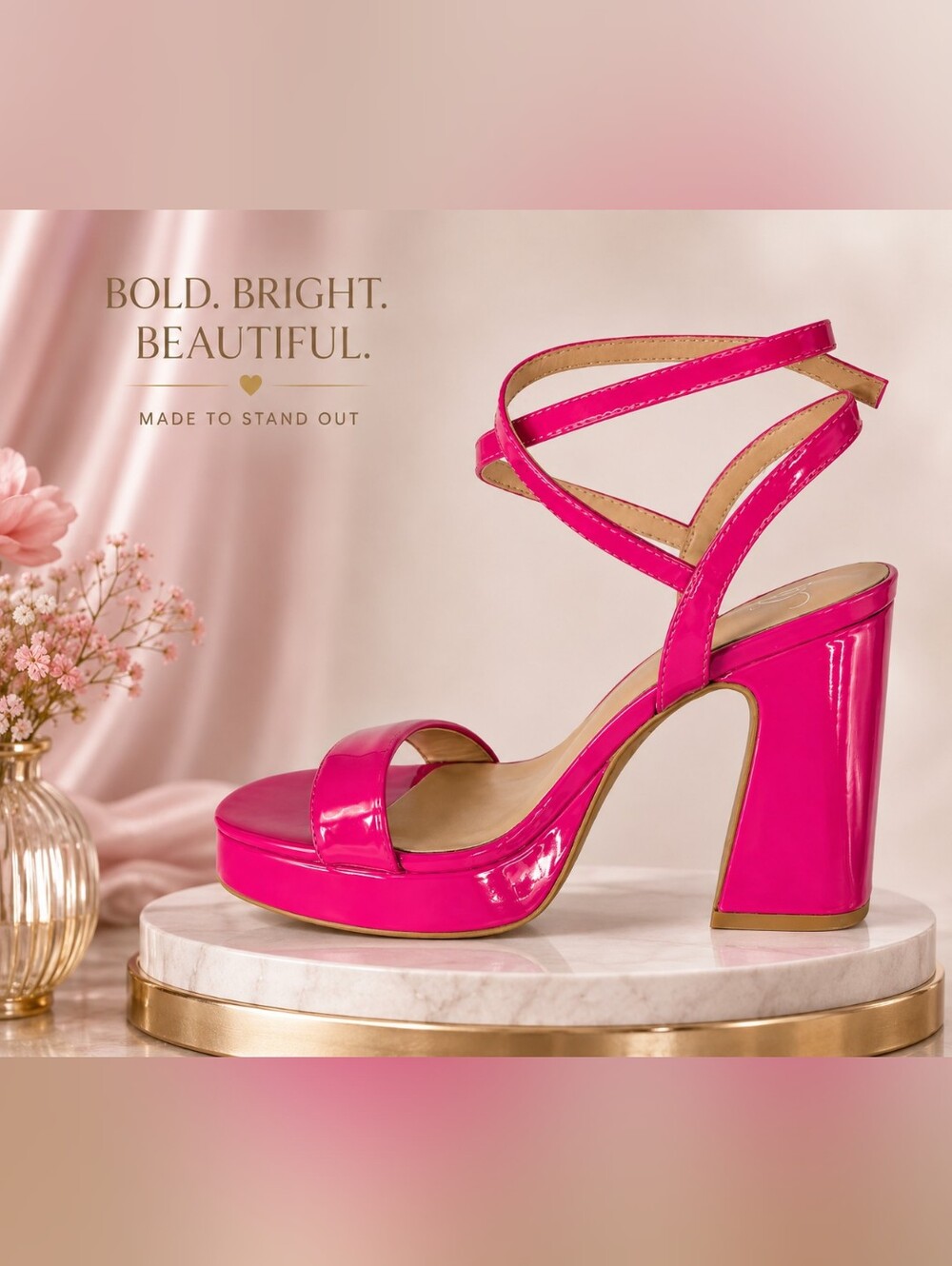 Delicious Shoes 'MUFFIN-S' Hot Pink Patent Platform Block Heel Sandals